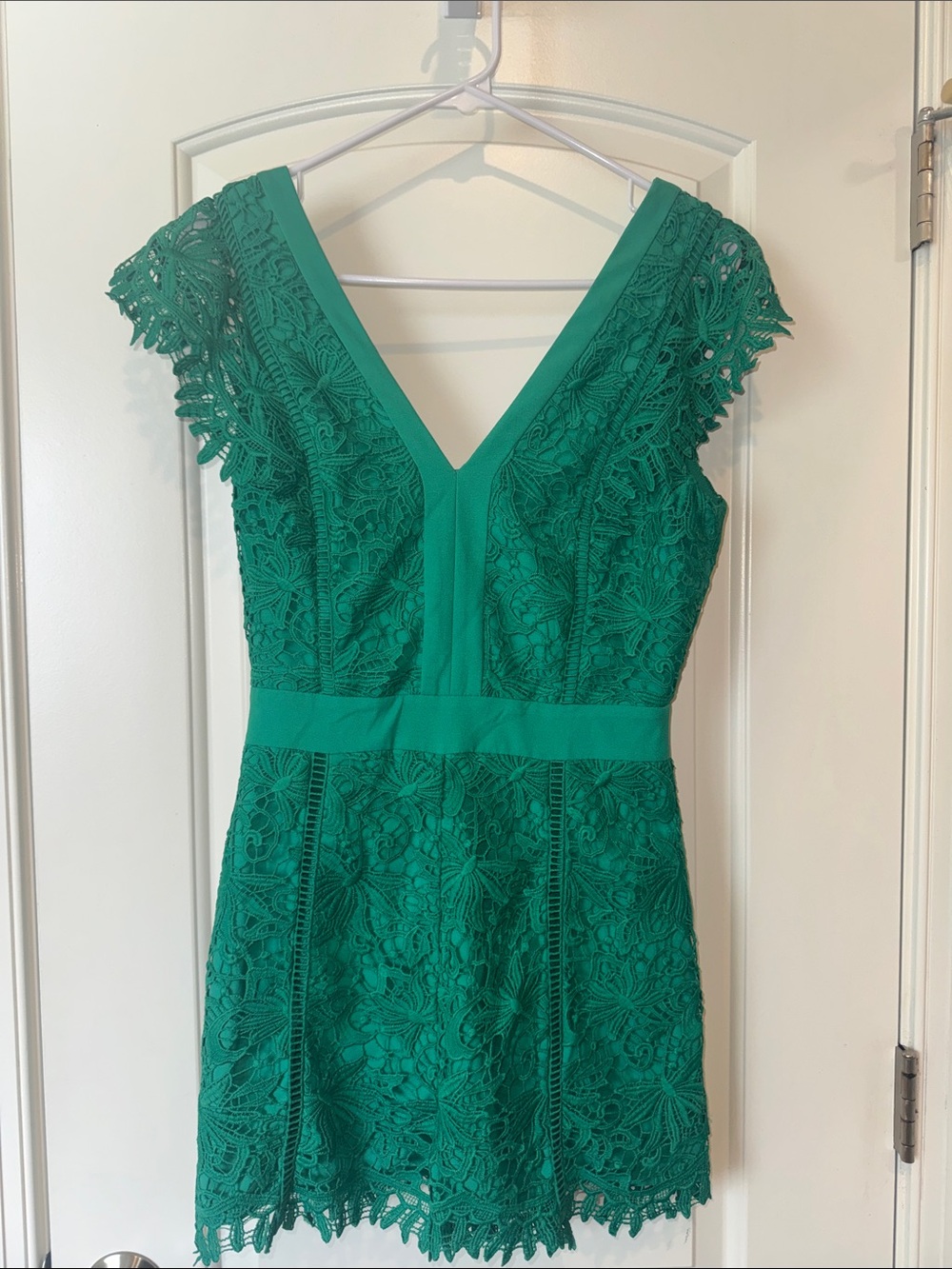 Adelyn Rae Emerald Green Lace V-Neck Romper